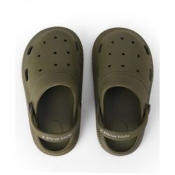 Pine Kids Back Strap Closure Solid Clogs - Olive Green