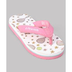 Pine Kids Slip On Flip Flops With Racket & Floral Print - Pink & White