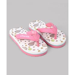 Pine Kids Slip On Flip Flops With Racket & Floral Print - Pink & White