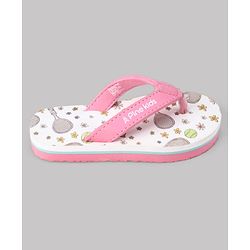 Pine Kids Slip On Flip Flops With Racket & Floral Print - Pink & White
