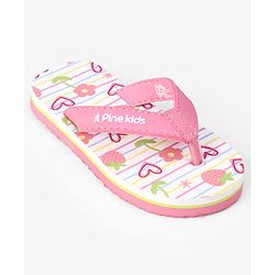 Pine Kids Slip On Flip Flops With Floral Print - Pink & White