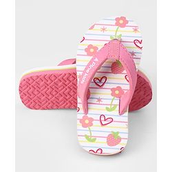Pine Kids Slip On Flip Flops With Floral Print - Pink & White