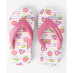Pine Kids Slip On Flip Flops With Floral Print - Pink & White