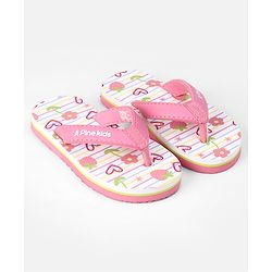Pine Kids Slip On Flip Flops With Floral Print - Pink & White