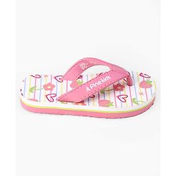 Pine Kids Slip On Flip Flops With Floral Print - Pink & White