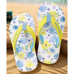 Pine Kids Slip On Flip Flops With Floral Print - Blue & Yellow