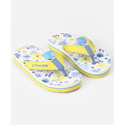 Pine Kids Slip On Flip Flops With Floral Print - Blue & Yellow
