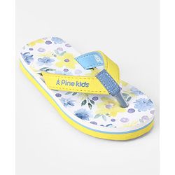 Pine Kids Slip On Flip Flops With Floral Print - Blue & Yellow