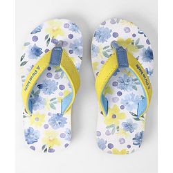 Pine Kids Slip On Flip Flops With Floral Print - Blue & Yellow