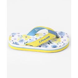 Pine Kids Slip On Flip Flops With Floral Print - Blue & Yellow