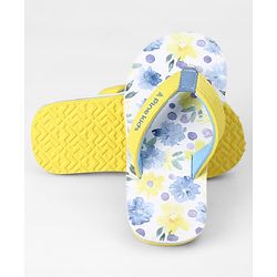 Pine Kids Slip On Flip Flops With Floral Print - Blue & Yellow