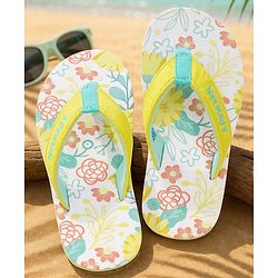 Pine Kids Slip On Flip Flops With Floral Print - Pink & Yellow