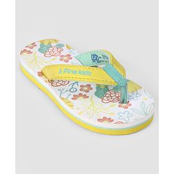 Pine Kids Slip On Flip Flops With Floral Print - Pink & Yellow