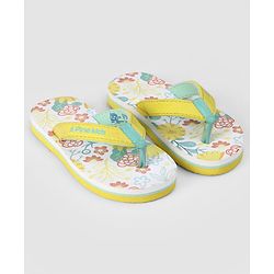 Pine Kids Slip On Flip Flops With Floral Print - Pink & Yellow
