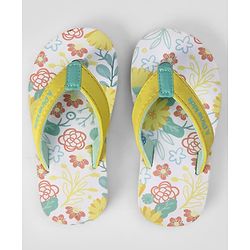 Pine Kids Slip On Flip Flops With Floral Print - Pink & Yellow