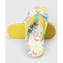 Pine Kids Slip On Flip Flops With Floral Print - Pink & Yellow