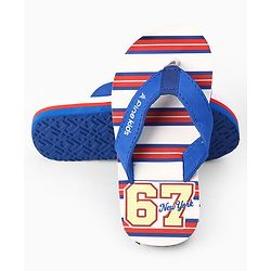 Pine Kids Slip On Flip Flops With Striped & Text Print - Blue & Red