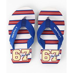 Pine Kids Slip On Flip Flops With Striped & Text Print - Blue & Red