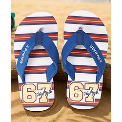Pine Kids Slip On Flip Flops With Striped & Text Print - Blue & Red