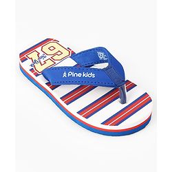 Pine Kids Slip On Flip Flops With Striped & Text Print - Blue & Red