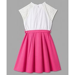 Pine Kids Poplin Woven Raglan Sleeves Frock With Belt - Pink
