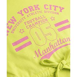Pine Kids Cotton Knit Dress with Short Sleeves and New York City Print in Limegreen for 4-5 Years