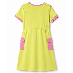 Pine Kids Cotton Knit Dress with Short Sleeves and New York City Print in Limegreen for 4-5 Years