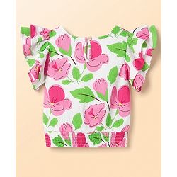 Pine Kids Woven Half Sleeves Top With Floral Print - White