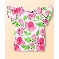Pine Kids Woven Half Sleeves Top With Floral Print - White