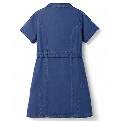 Pine Kids Cotton Woven Half Sleeves Shirt Dress with New Me Print - Navy Blue