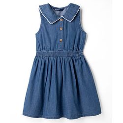 Pine Kids Cotton Woven Sleeveless Solid Color Frock - Navy Blue