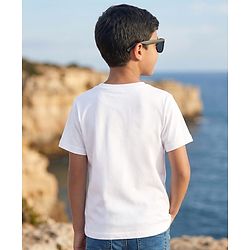 Pine Kids Cotton Knit Half Sleeves T-Shirt with Bear & Let' Go Trekking Print - White
