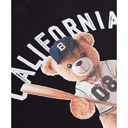 Pine Kids Cotton Knit Half Sleeves T-Shirt with Bear & Text Print - Black