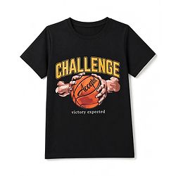 Pine Kids Cotton Knit Half Sleeves T-Shirt with Basketball Graphic - Black