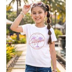 Pine Kids Cotton Knit Half Sleeves T-Shirt with California Unlimited Adventure Print - White