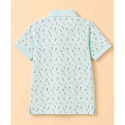 Pine Kids Cotton Knit Half Sleeves Polo T-Shirt with Tropical Print - Mint