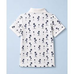 Pine Kids Cotton Knit Half Sleeves Polo T-Shirt with Tropical Print -  Offwhite