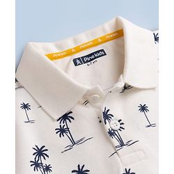 Pine Kids Cotton Knit Half Sleeves Polo T-Shirt with Tropical Print -  Offwhite