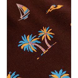 Pine Kids Cotton Knit Half Sleeves Polo T-Shirt with Tropical Theme Print - Brown