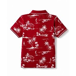 Pine Kids Cotton Knit Half Sleeves Polo T-Shirt with Tropical Theme Print - Red