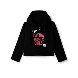 Pine Kids Cotton Looper Knit Full Sleeves Text Printed Hooded Top & Pant Set - Black