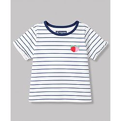 Pine Kids Cotton Knit Half Sleeves  Striped T-Shirt & Pyjama Night Suit - White