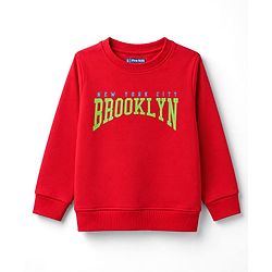 Pine Kids 100% Cotton Knit Full Sleeves Text Printed Winter Wear Set - Red