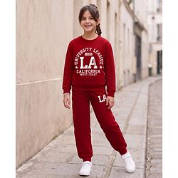 Pine Kids Looper Knit Full Sleeves Text Printed T-Shirt & Lounge Pant Set -  Maroon
