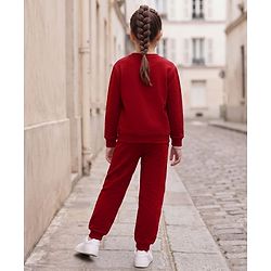 Pine Kids Looper Knit Full Sleeves Text Printed T-Shirt & Lounge Pant Set -  Maroon