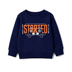 Pine Kids Looper Knit Full Sleeves Text Printed Winter Wear Suit - Navy Blue