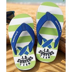 Pine Kids Slip On Striped Flip Flops With Text Print - Green