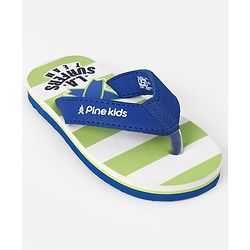 Pine Kids Slip On Striped Flip Flops With Text Print - Green