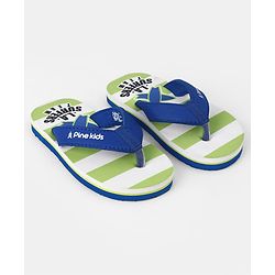 Pine Kids Slip On Striped Flip Flops With Text Print - Green