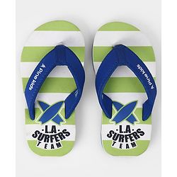 Pine Kids Slip On Striped Flip Flops With Text Print - Green
